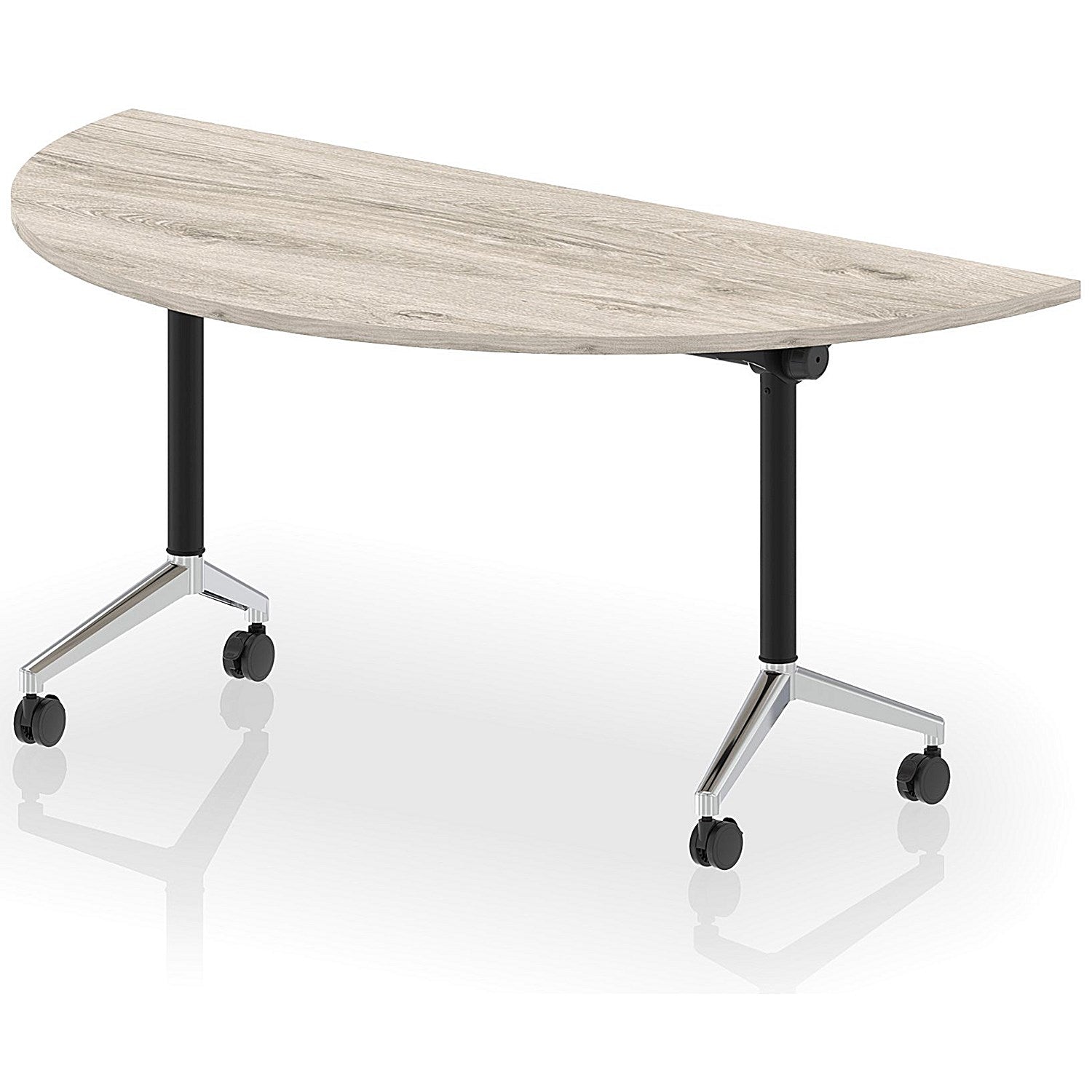Impulse Plus Flip Semi-Circle Table, 1600mm Wide, Chrome Foot, Grey Oak Easy2Order : I006609