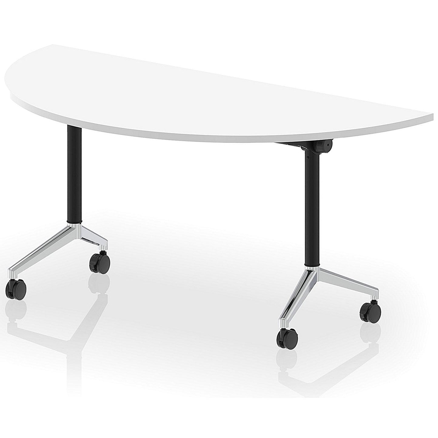 Impulse Plus Flip Semi-Circle Table, 1600mm Wide, Chrome Foot, White Easy2Order : I006613