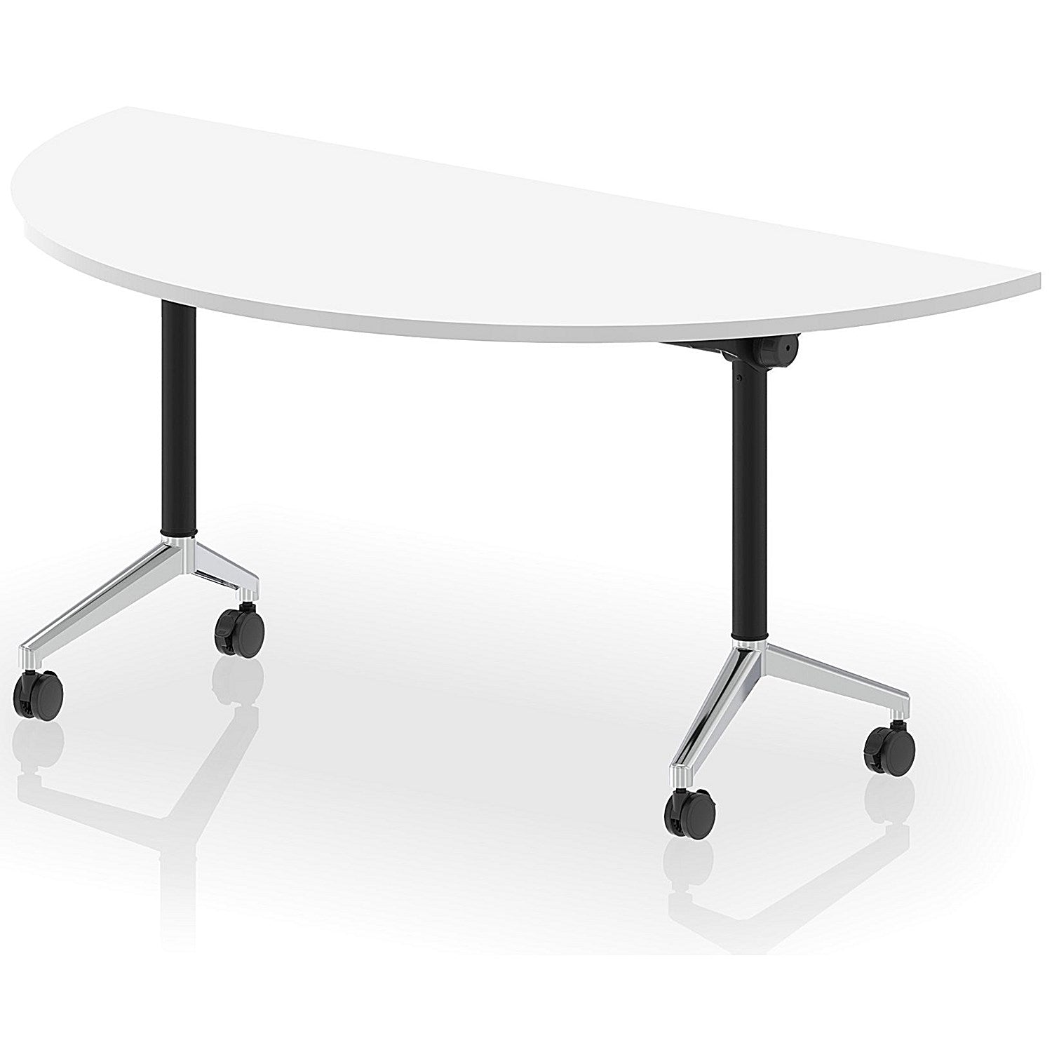 Impulse Plus Flip Semi-Circle Table, 1600mm Wide, Chrome Foot, White Easy2Order : I006613