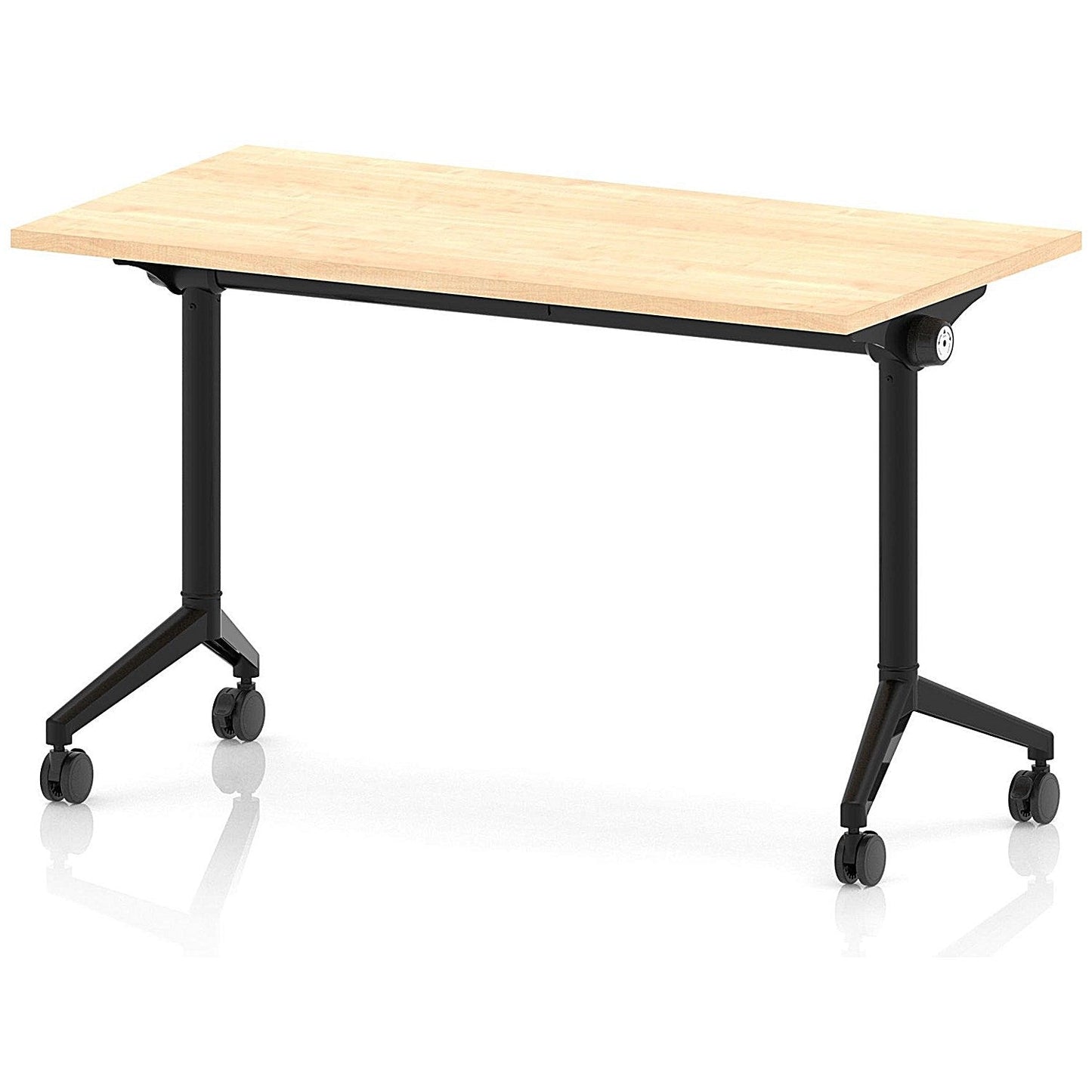 Impulse Plus Slim Flip Rectangular Table, 1200mm Wide, Black Foot, Maple