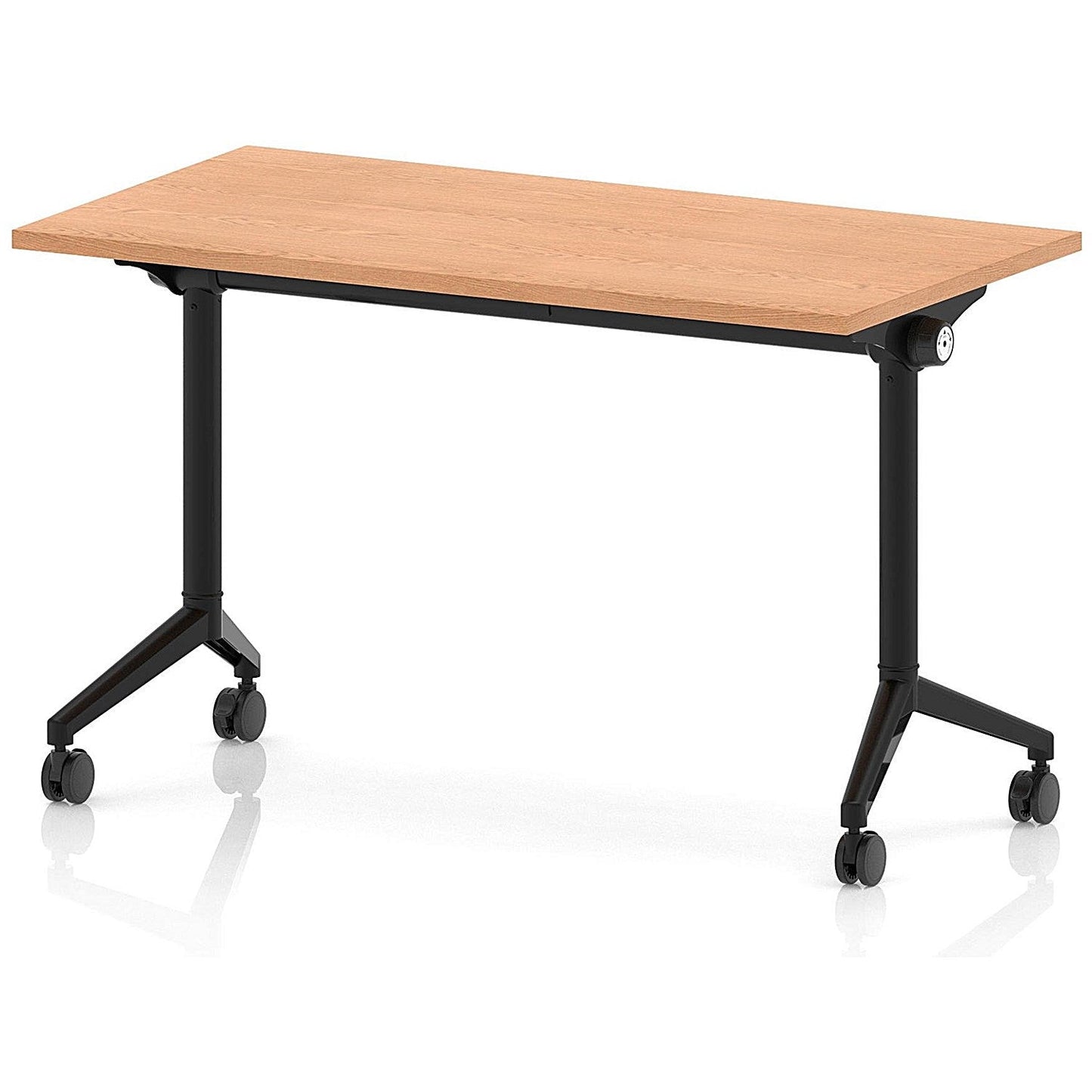 Impulse Plus Slim Flip Rectangular Table, 1200mm Wide, Black Foot, Oak