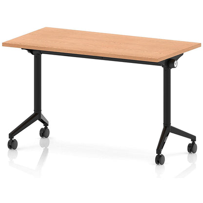 Impulse Plus Slim Flip Rectangular Table, 1200mm Wide, Black Foot, Oak