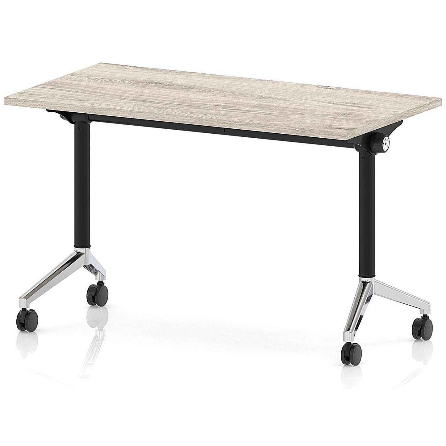 Impulse Plus Slim Flip Rectangular Table, 1200mm Wide, Chrome Foot, Grey Oak