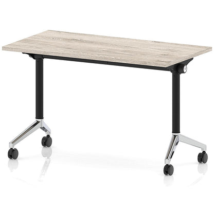 Impulse Plus Slim Flip Rectangular Table, 1200mm Wide, Chrome Foot, Grey Oak