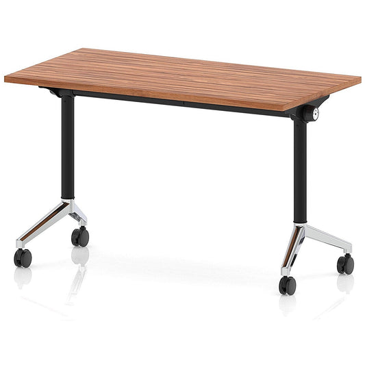 Impulse Plus Slim Flip Rectangular Table, 1200mm Wide, Chrome Foot, Walnut