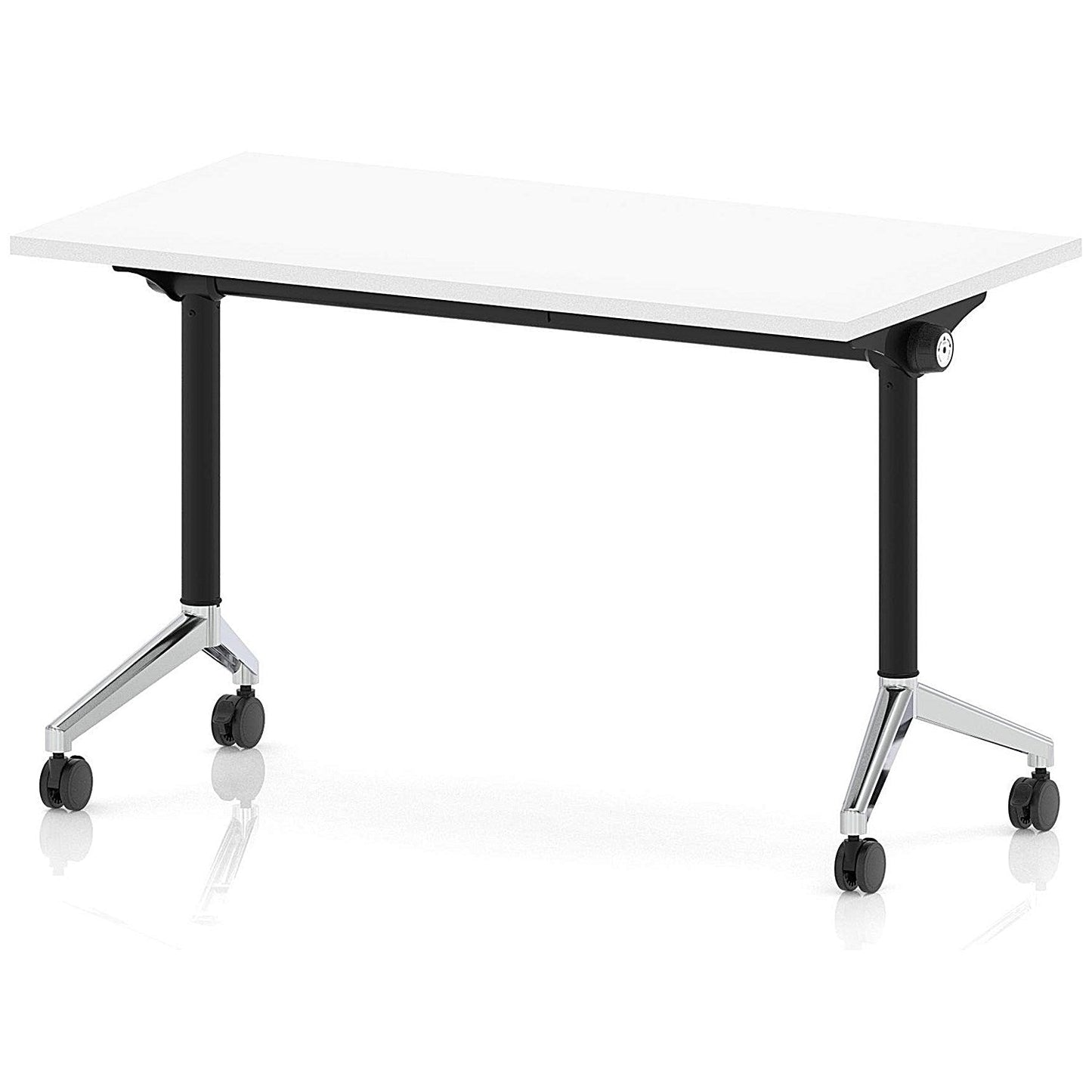 Impulse Plus Slim Flip Rectangular Table, 1200mm Wide, Chrome Foot, White