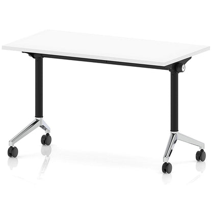 Impulse Plus Slim Flip Rectangular Table, 1200mm Wide, Chrome Foot, White