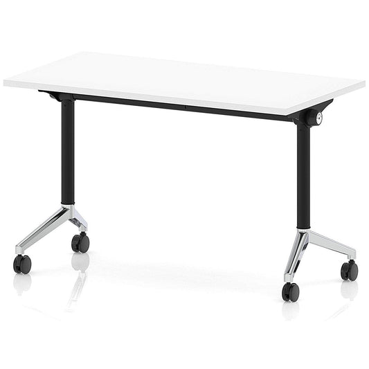 Impulse Plus Slim Flip Rectangular Table, 1200mm Wide, Chrome Foot, White