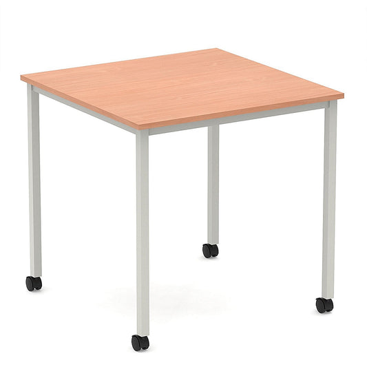 Impulse 800mm Straight Table Beech Top Silver Box Frame Leg with Castors Easy2Order : I006626