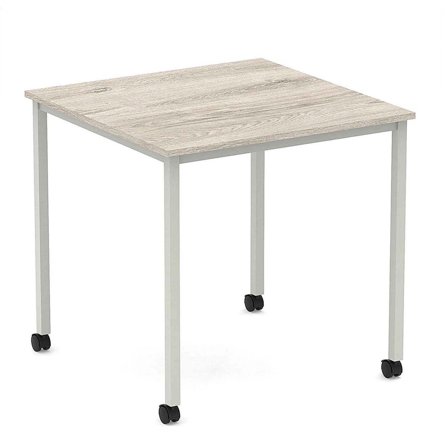 Impulse 800mm Straight Table Grey Oak Top Silver Box Frame Leg with Castors Easy2Order : I006627
