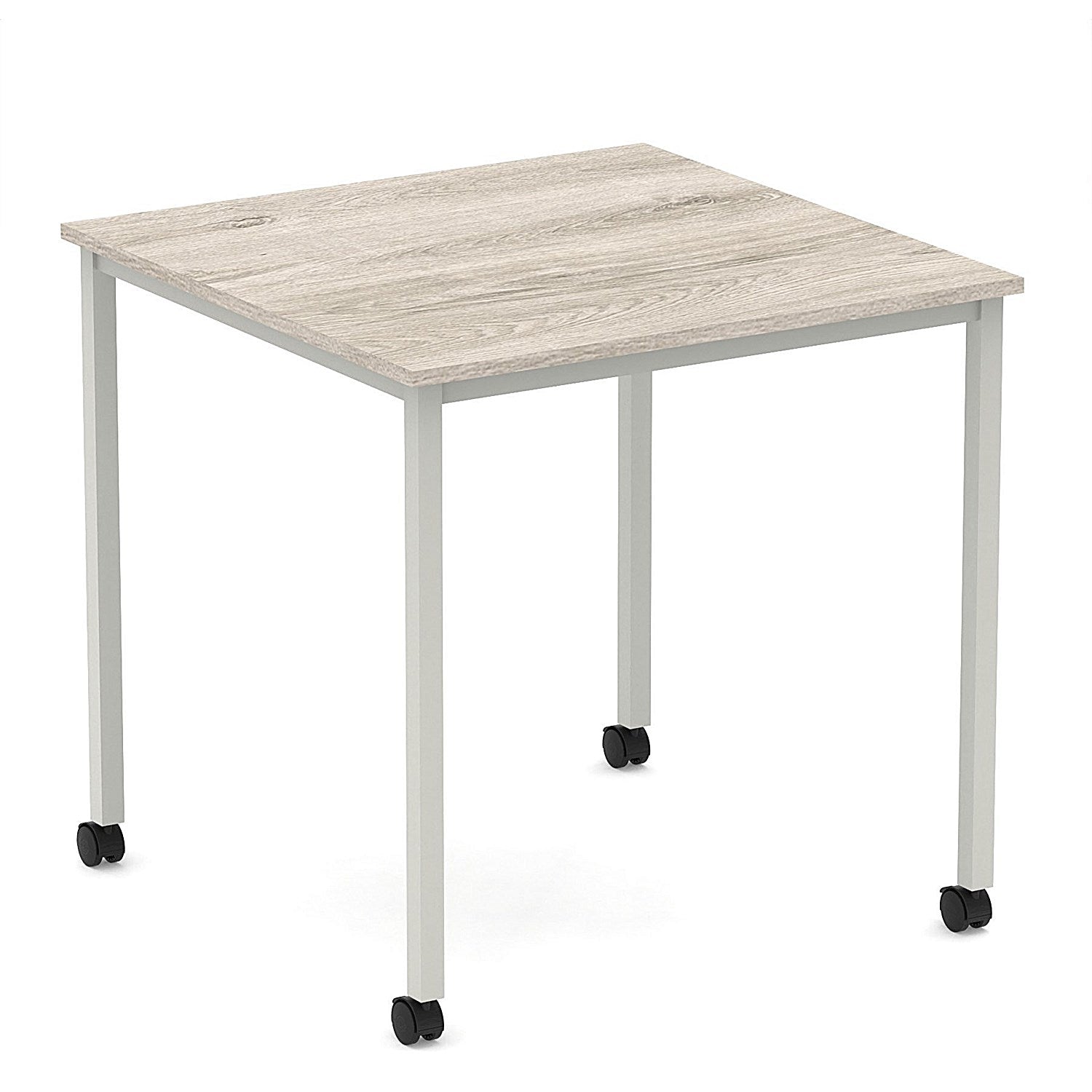 Impulse 800mm Straight Table Grey Oak Top Silver Box Frame Leg with Castors Easy2Order : I006627
