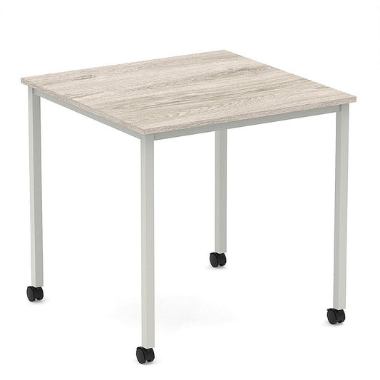 Impulse 800mm Straight Table Grey Oak Top Silver Box Frame Leg with Castors Easy2Order : I006627