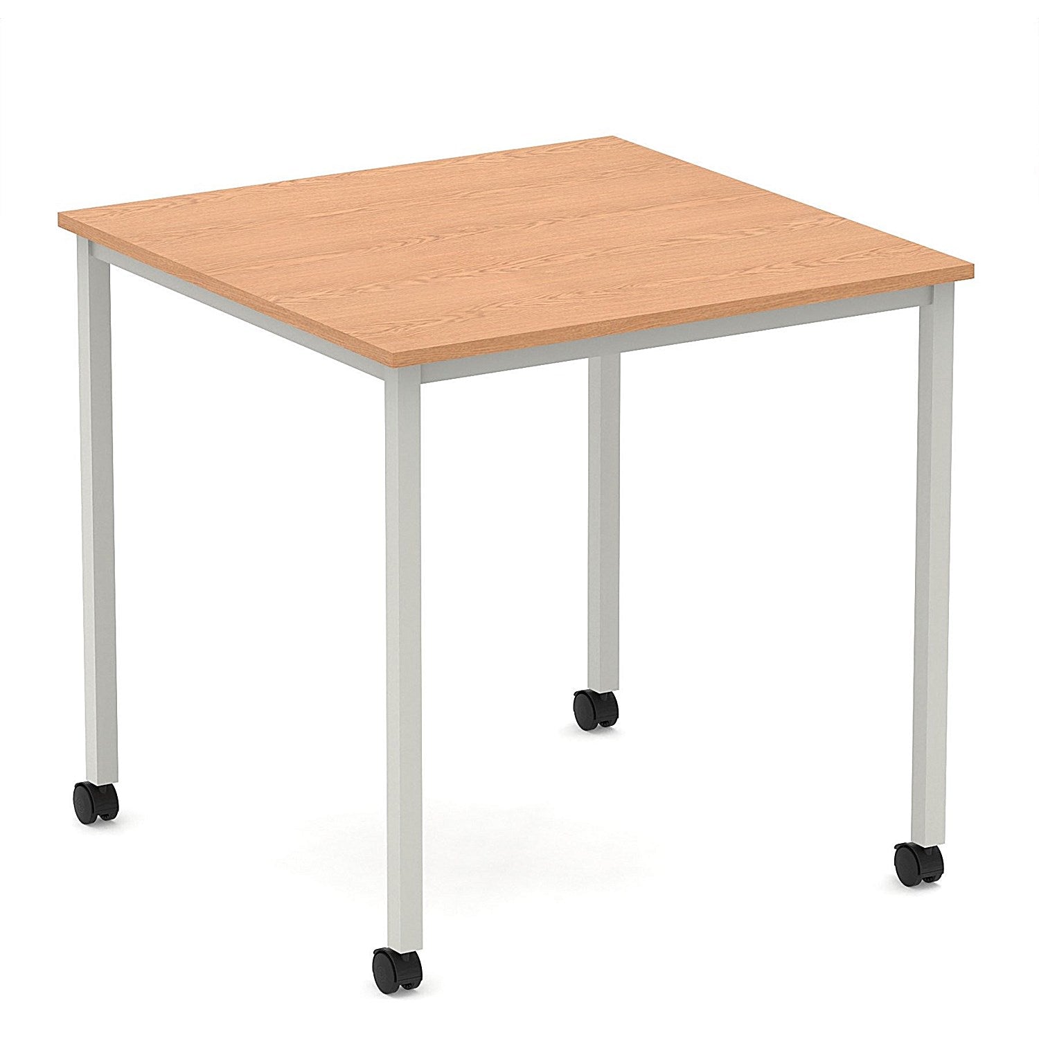 Impulse 800mm Straight Table Oak Top Silver Box Frame Leg with Castors Easy2Order : I006629