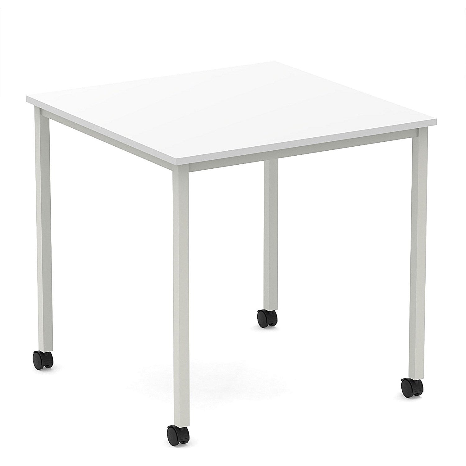 Impulse 800mm Straight Table White Top Silver Box Frame Leg with Castors Easy2Order : I006630