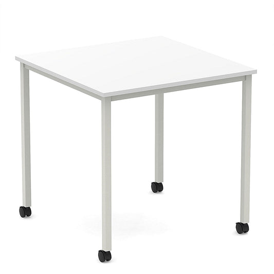 Impulse 800mm Straight Table White Top Silver Box Frame Leg with Castors Easy2Order : I006630