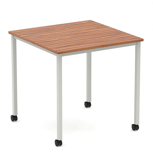 Impulse 800mm Straight Table Walnut Top Silver Box Frame Leg with Castors Easy2Order : I006631