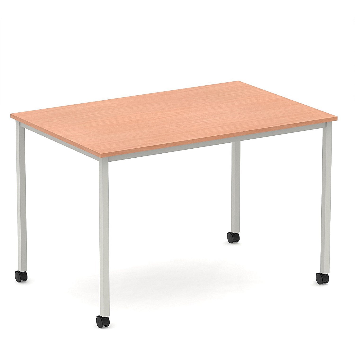 Impulse 1200mm Straight Table Beech Top Silver Box Frame Leg with Castors Easy2Order : I006632