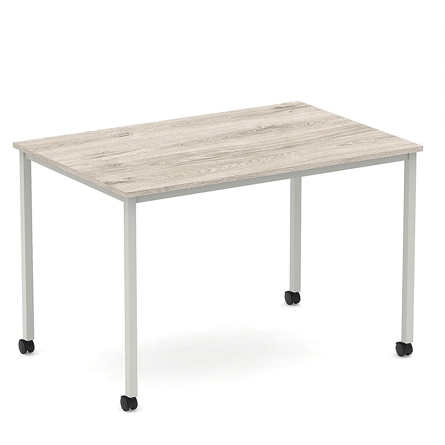 Impulse 1200mm Straight Table Grey Oak Top Silver Box Frame Leg with Castors Easy2Order : I006633