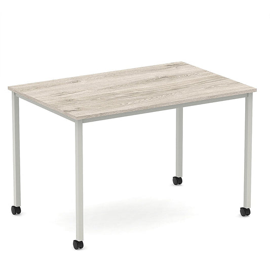 Impulse 1200mm Straight Table Grey Oak Top Silver Box Frame Leg with Castors Easy2Order : I006633