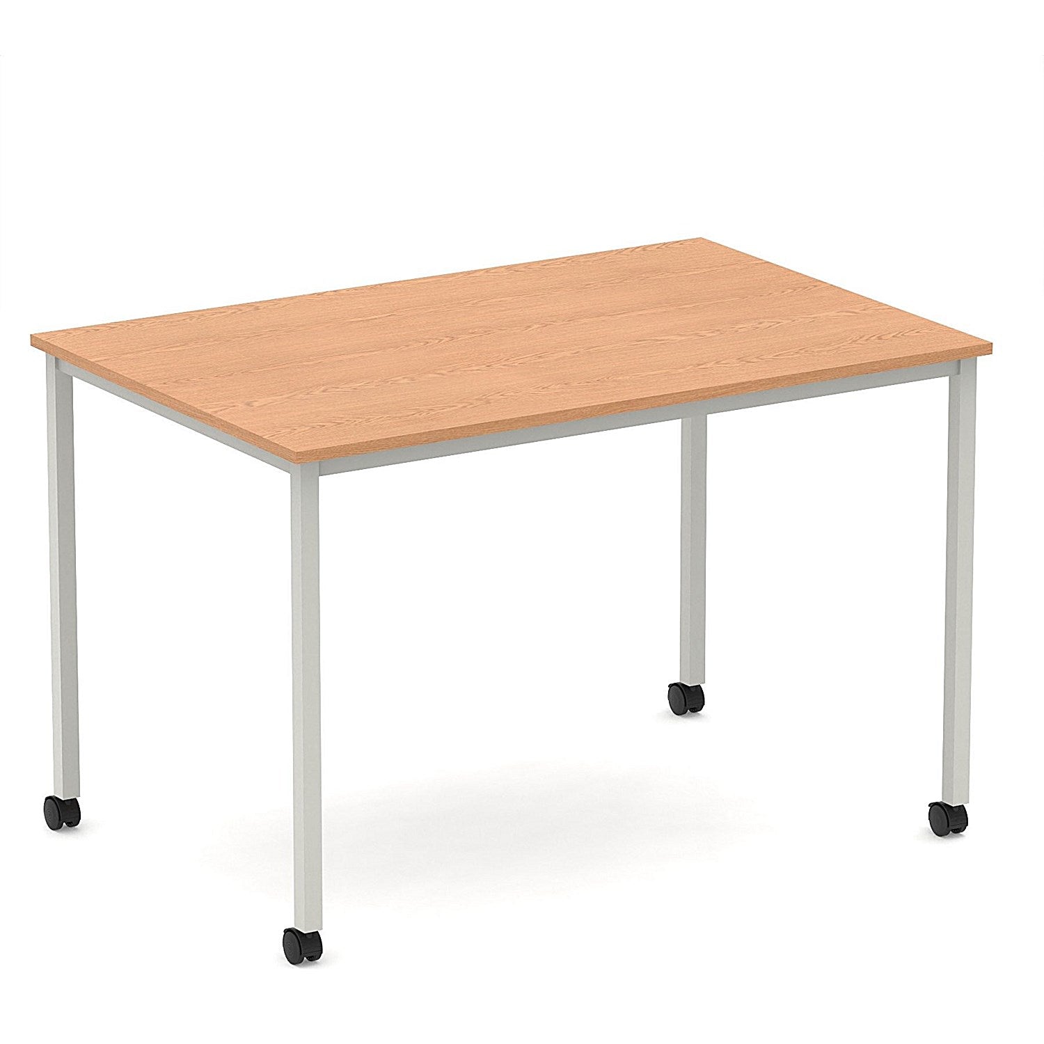 Impulse 1200mm Straight Table Oak Top Silver Box Frame Leg with Castors Easy2Order : I006635