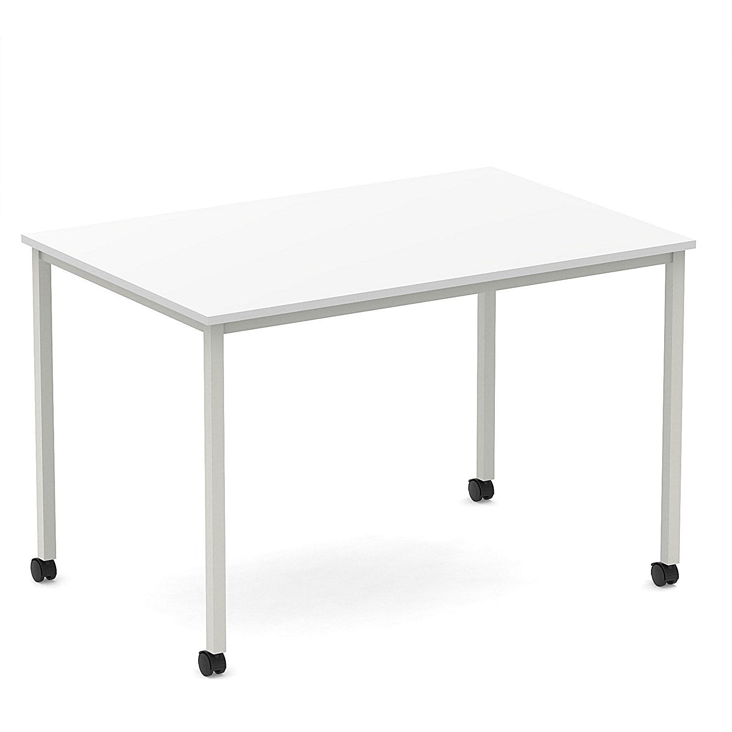Impulse 1200mm Straight Table White Top Silver Box Frame Leg with Castors Easy2Order : I006636