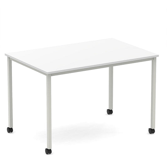 Impulse 1200mm Straight Table White Top Silver Box Frame Leg with Castors Easy2Order : I006636