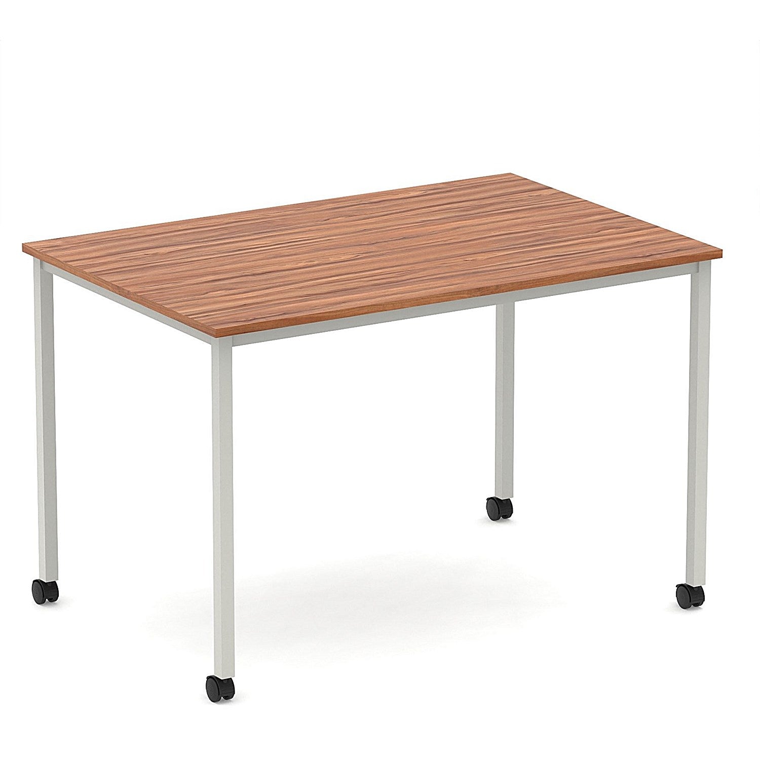 Impulse 1200mm Straight Table Walnut Top Silver Box Frame Leg with Castors Easy2Order : I006637