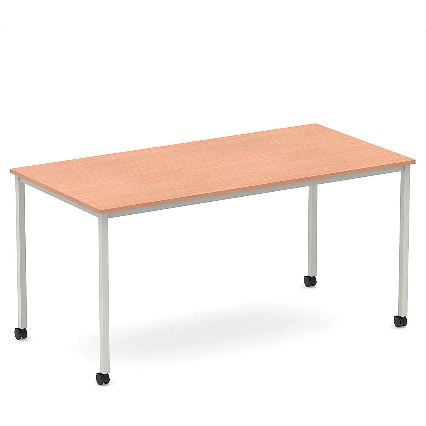 Impulse 1600mm Straight Table Beech Top Silver Box Frame Leg with Castors Easy2Order : I006638
