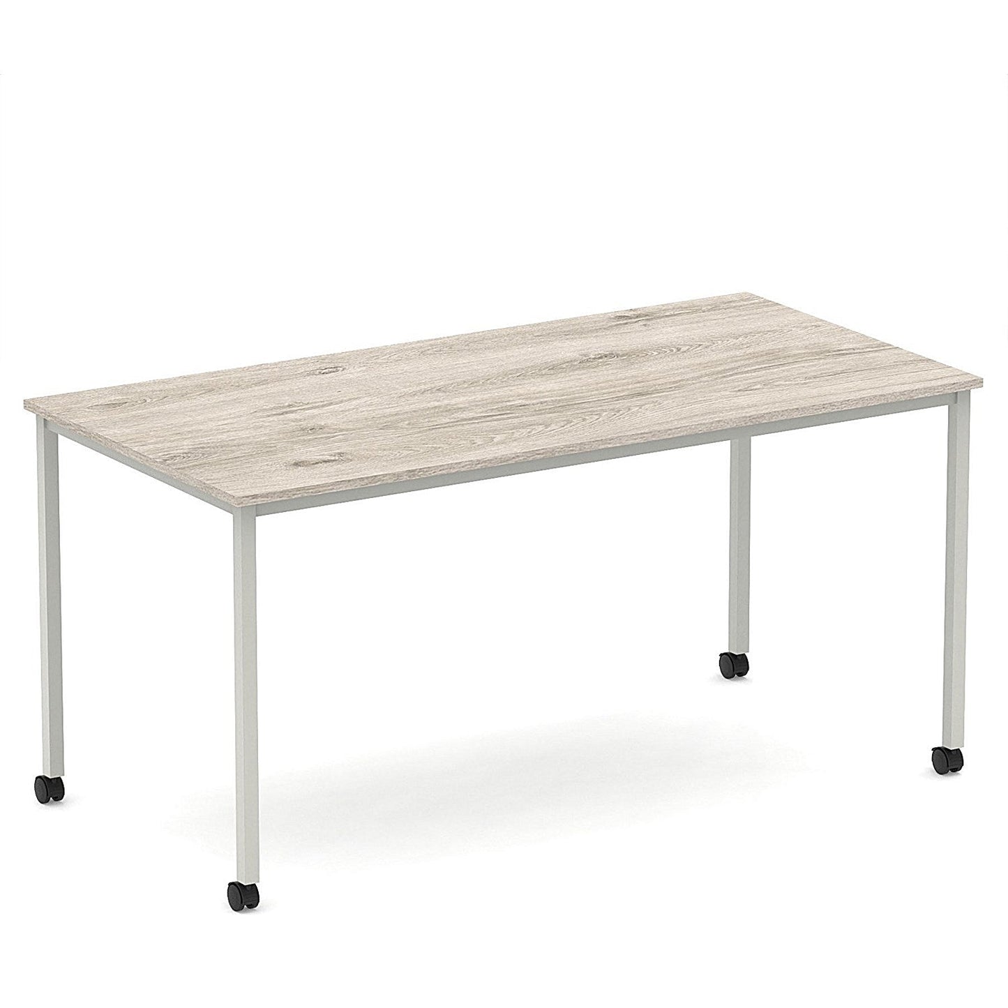 Impulse 1600mm Straight Table Grey Oak Top Silver Box Frame Leg with Castors Easy2Order : I006639