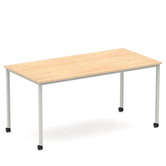 Impulse 1600mm Straight Table Maple Top Silver Box Frame Leg with Castors Easy2Order : I006640