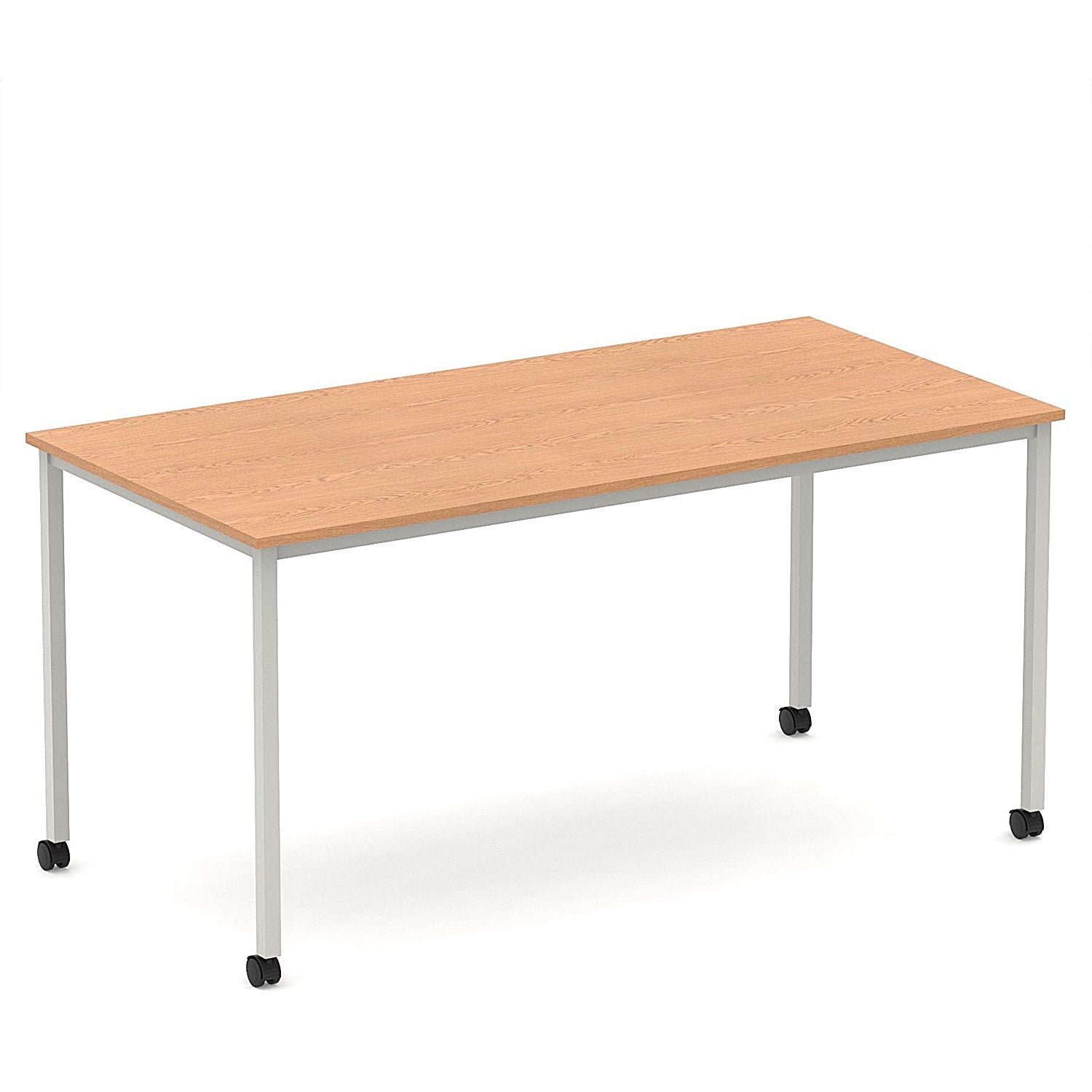 Impulse 1600mm Straight Table Oak Top Silver Box Frame Leg with Castors Easy2Order : I006641