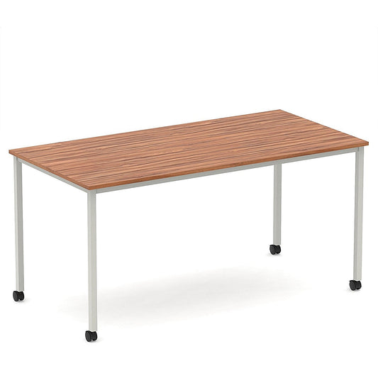 Impulse 1600mm Straight Table Walnut Top Silver Box Frame Leg with Castors Easy2Order : I006643