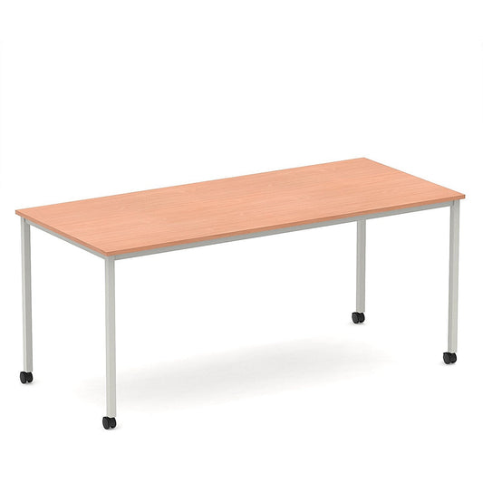 Impulse 1800mm Straight Table Beech Top Silver Box Frame Leg with Castors Easy2Order : I006644