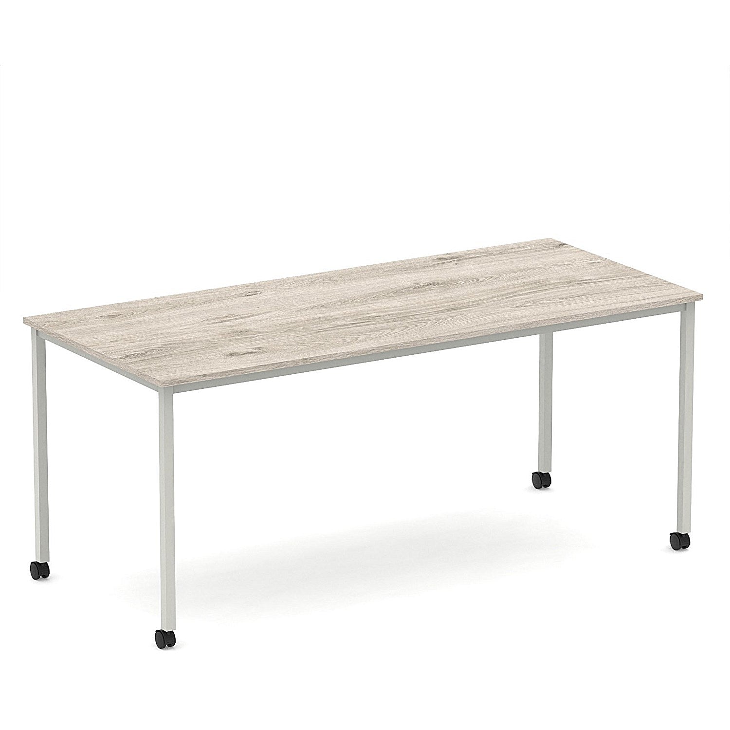 Impulse 1800mm Straight Table Grey Oak Top Silver Box Frame Leg with Castors Easy2Order : I006645