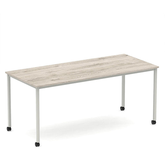 Impulse 1800mm Straight Table Grey Oak Top Silver Box Frame Leg with Castors Easy2Order : I006645