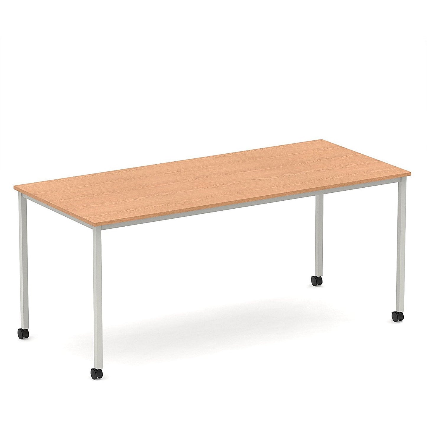 Impulse 1800mm Straight Table Oak Top Silver Box Frame Leg with Castors Easy2Order : I006647