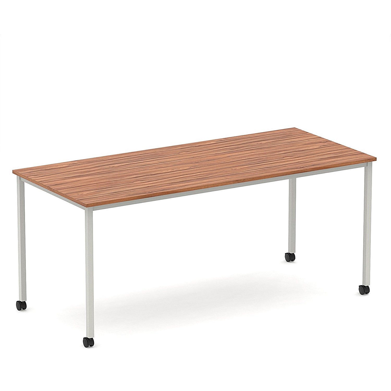 Impulse 1800mm Straight Table Walnut Top Silver Box Frame Leg with Castors Easy2Order : I006649