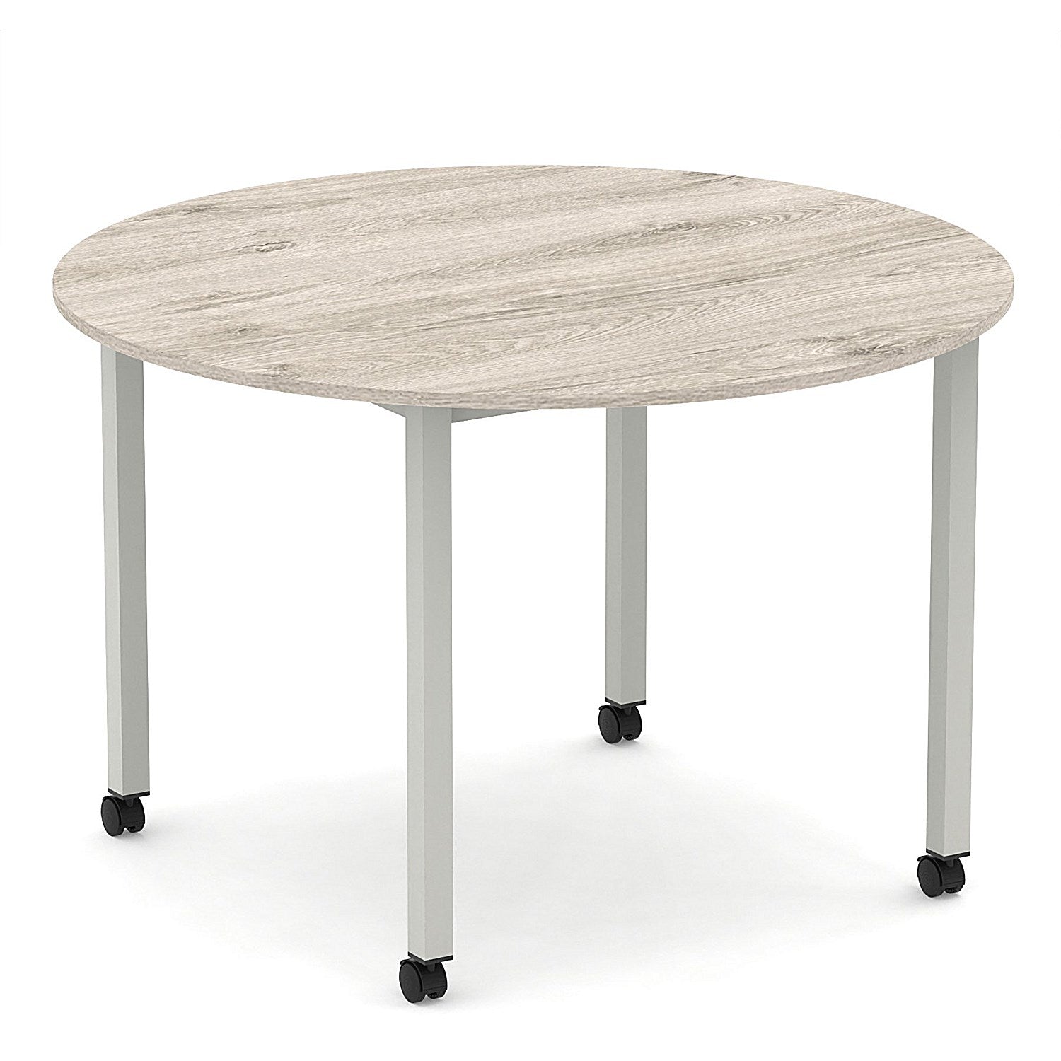 Impulse 1200mm Round Table Grey Oak Top Silver Box Frame Leg with Castors Easy2Order : I006651