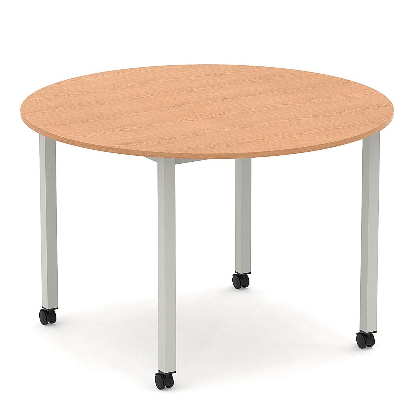 Impulse 1200mm Round Table Oak Top Silver Box Frame Leg with Castors Easy2Order : I006653