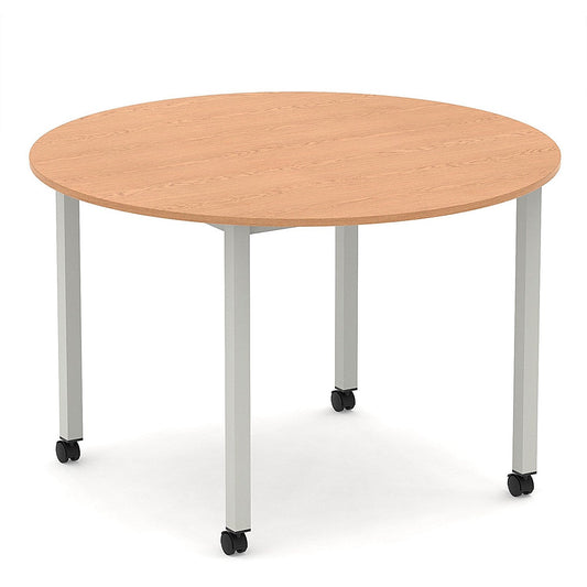 Impulse 1200mm Round Table Oak Top Silver Box Frame Leg with Castors Easy2Order : I006653