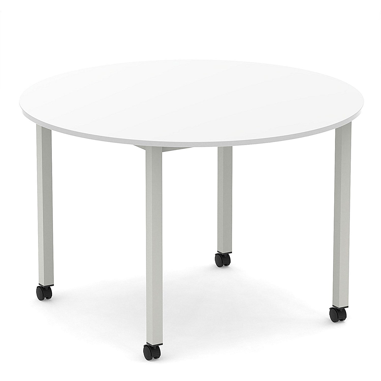 Impulse 1200mm Round Table White Top Silver Box Frame Leg with Castors Easy2Order : I006654