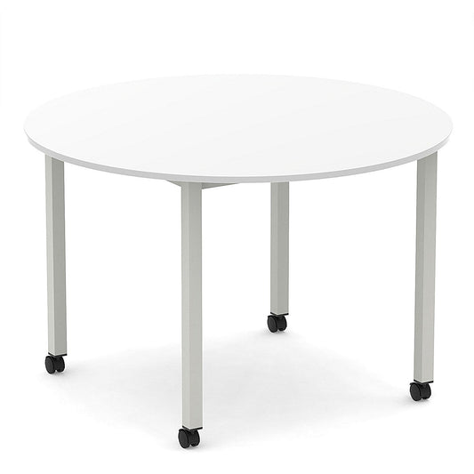 Impulse 1200mm Round Table White Top Silver Box Frame Leg with Castors Easy2Order : I006654