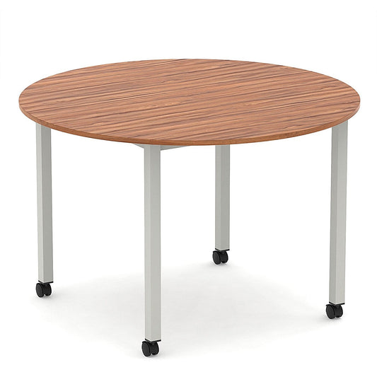 Impulse 1200mm Round Table Walnut Top Silver Box Frame Leg with Castors Easy2Order : I006655