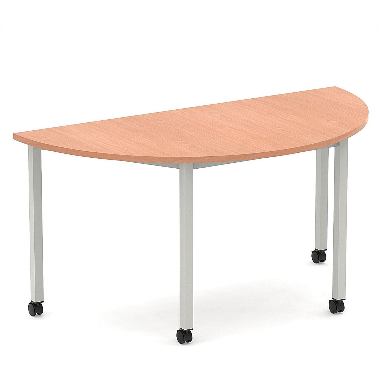 Impulse 1600mm Semi-Circle Table Beech Top Silver Box Frame Leg with Castors Easy2Order : I006656