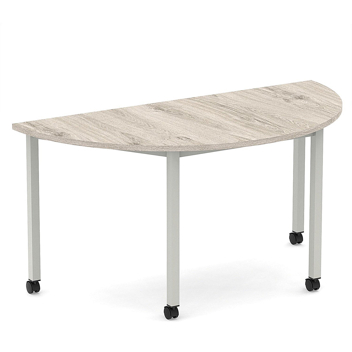 Impulse 1600mm Semi-Circle Table Grey Oak Top Silver Box Frame Leg with Castors Easy2Order : I006657