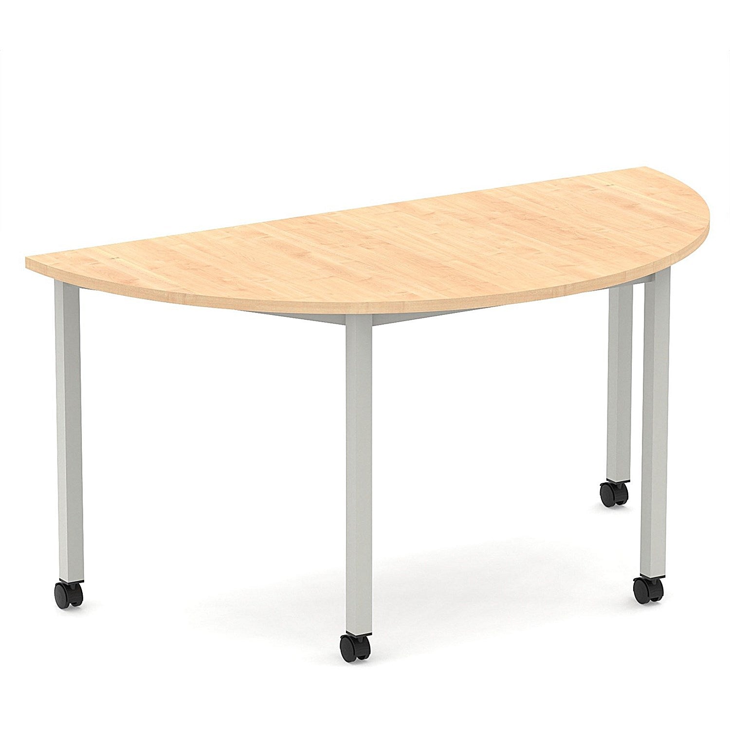 Impulse 1600mm Semi-Circle Table Maple Top Silver Box Frame Leg with Castors Easy2Order : I006658