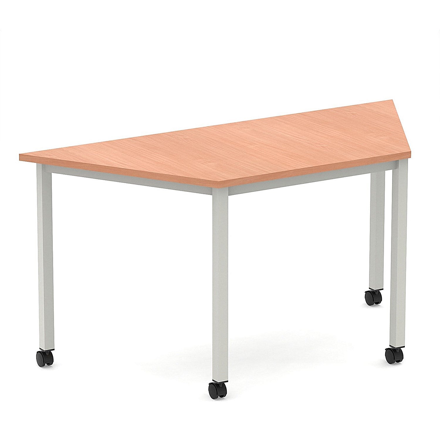 Impulse 1600mm Trapezium Beech Top Silver Box Frame Leg with Castors Easy2Order : I006662