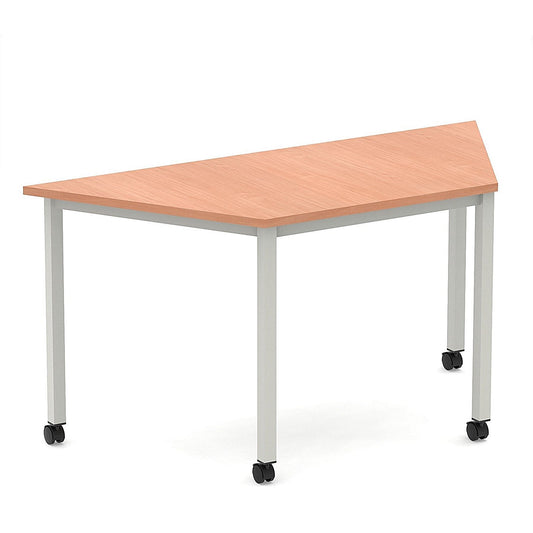 Impulse 1600mm Trapezium Beech Top Silver Box Frame Leg with Castors Easy2Order : I006662
