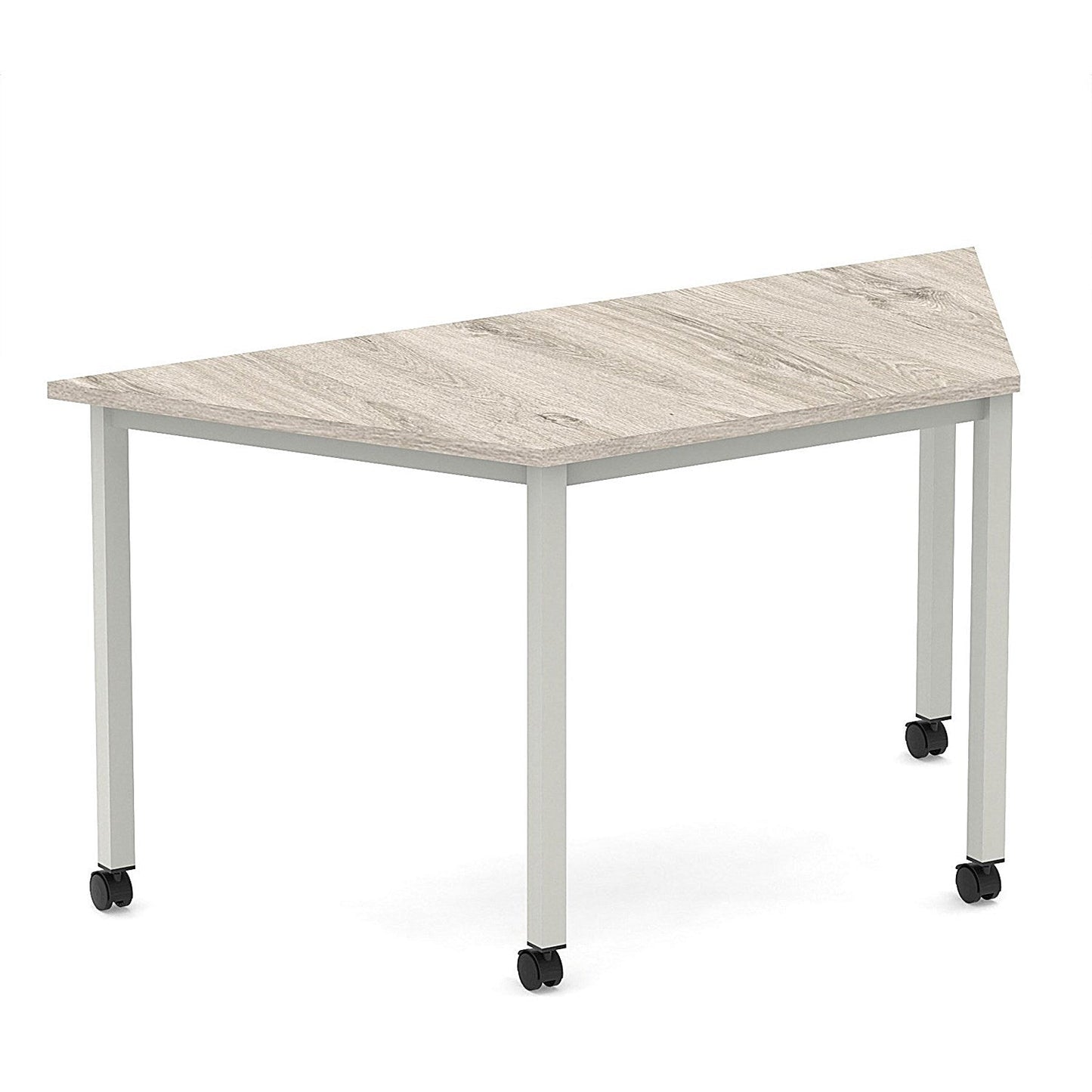 Impulse 1600mm Trapezium Grey Oak Top Silver Box Frame Leg with Castors Easy2Order : I006663