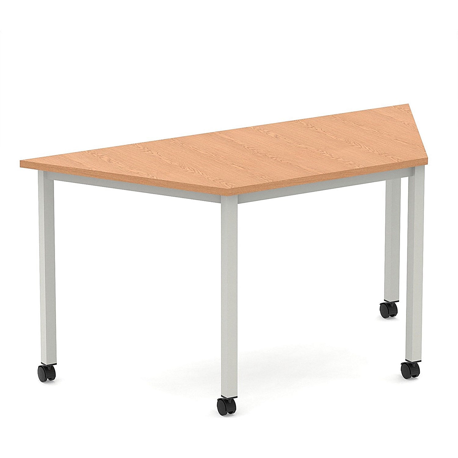 Impulse 1600mm Trapezium Oak Top Silver Box Frame Leg with Castors Easy2Order : I006665